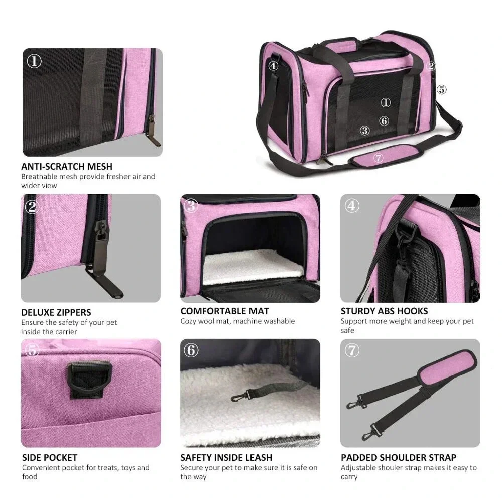 Pet Carrier for Small Medium Cats Dogs Puppies up to 15 Lbs, TSA Airline Approve